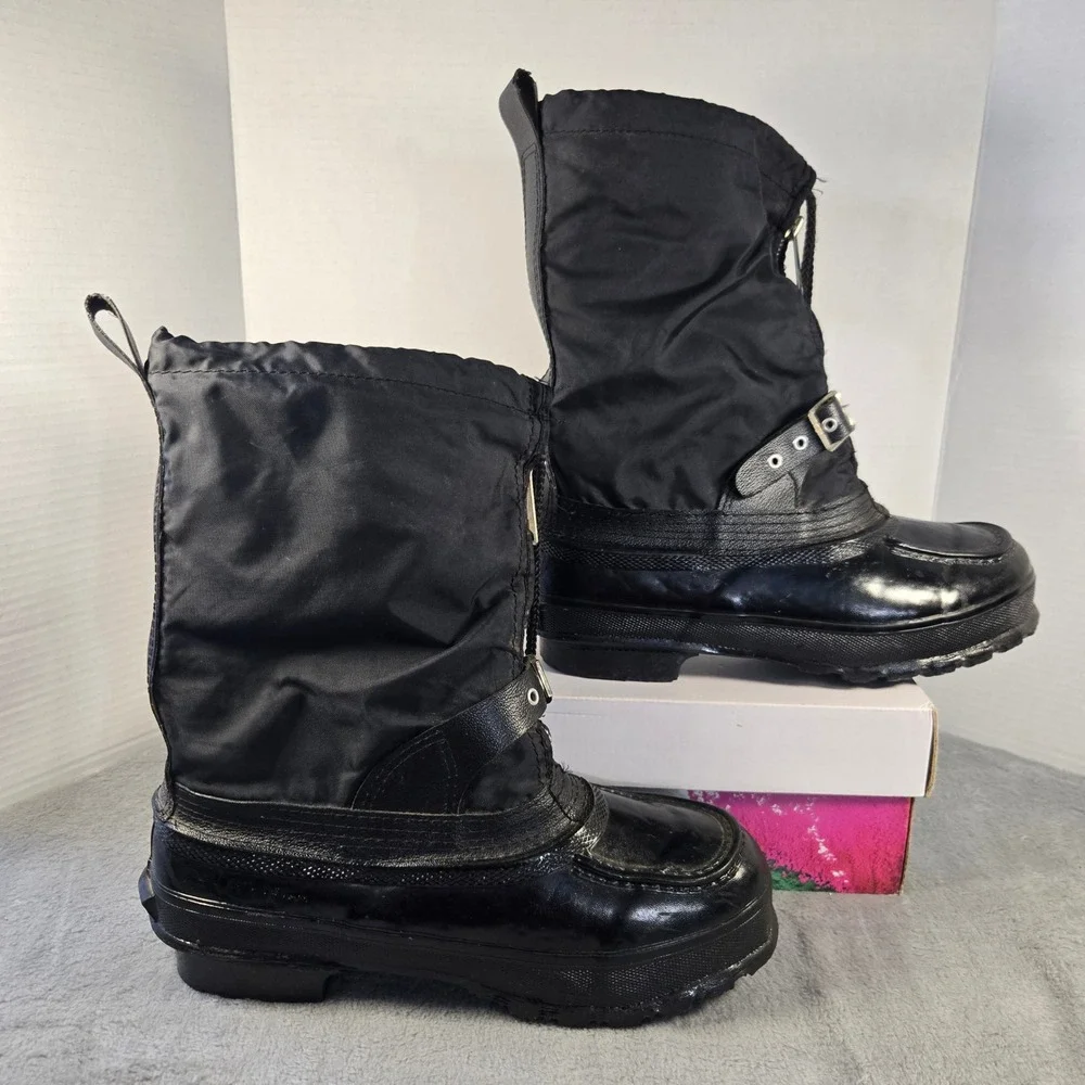 Vintage Mens Black Rubber Nylon Snow Boots Wool Liner Steel Shank Size 8 M